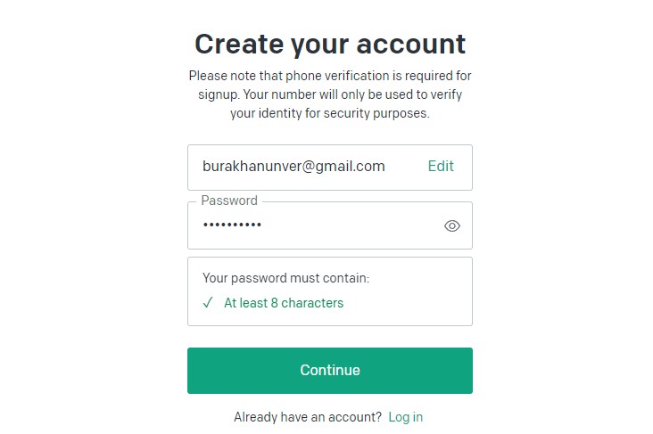 chatgpt login email password screen